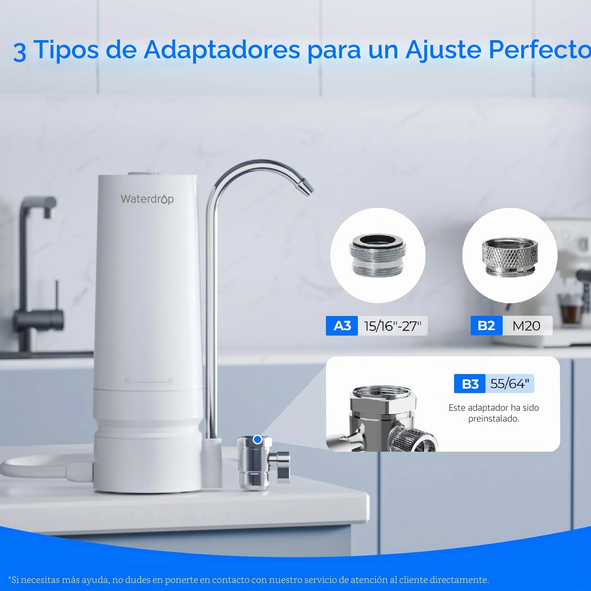 Waterdrop WD-CTF-05 Filtro de Agua para Encimera, 4000 Galones, Recordatorio de Vida, Reduce Metales Pesados, Mal Olor y 99% Cloro