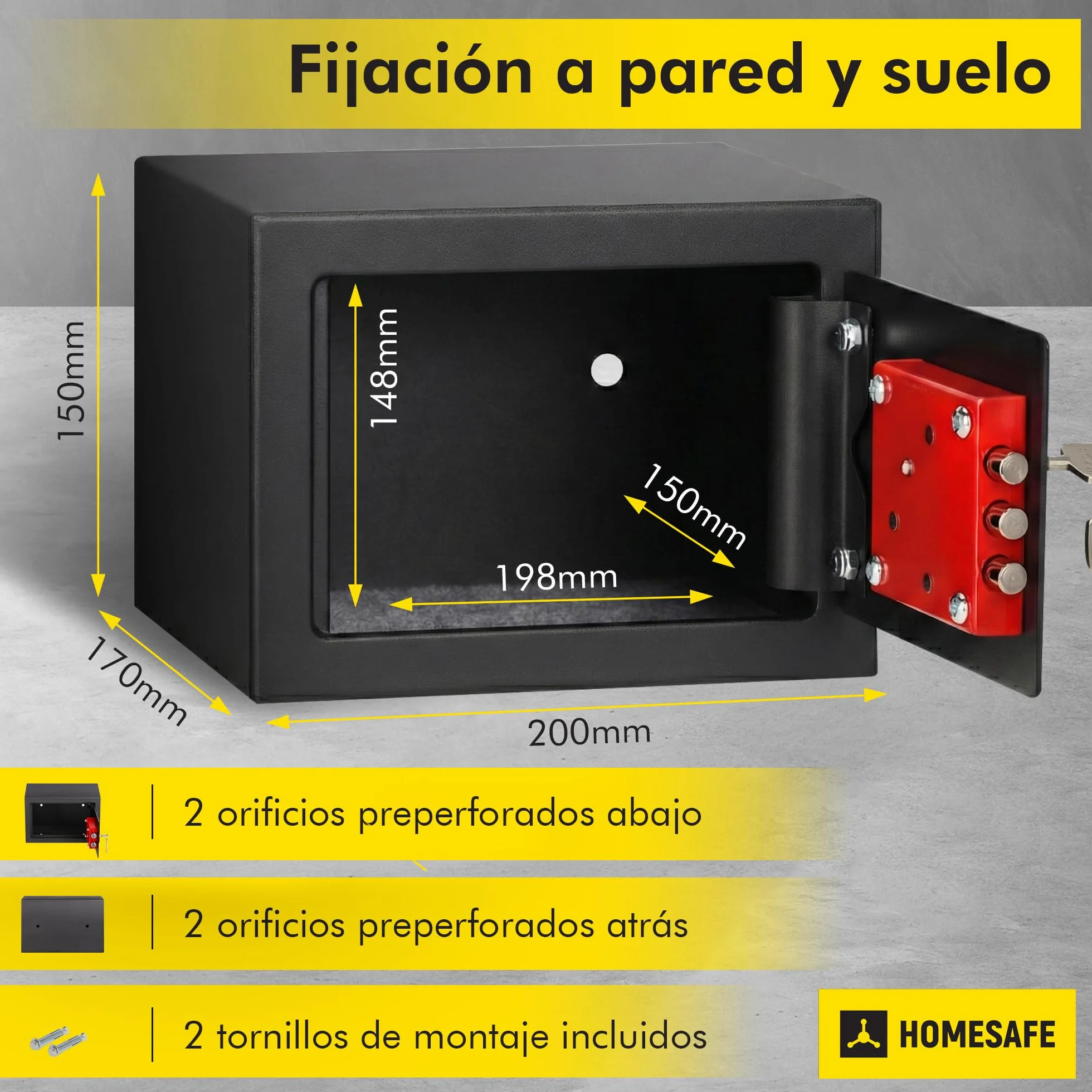 HomeSafe HV15K Caja Fuerte con Llave 15x20x17cm Seguridad Hogar Almacenaje