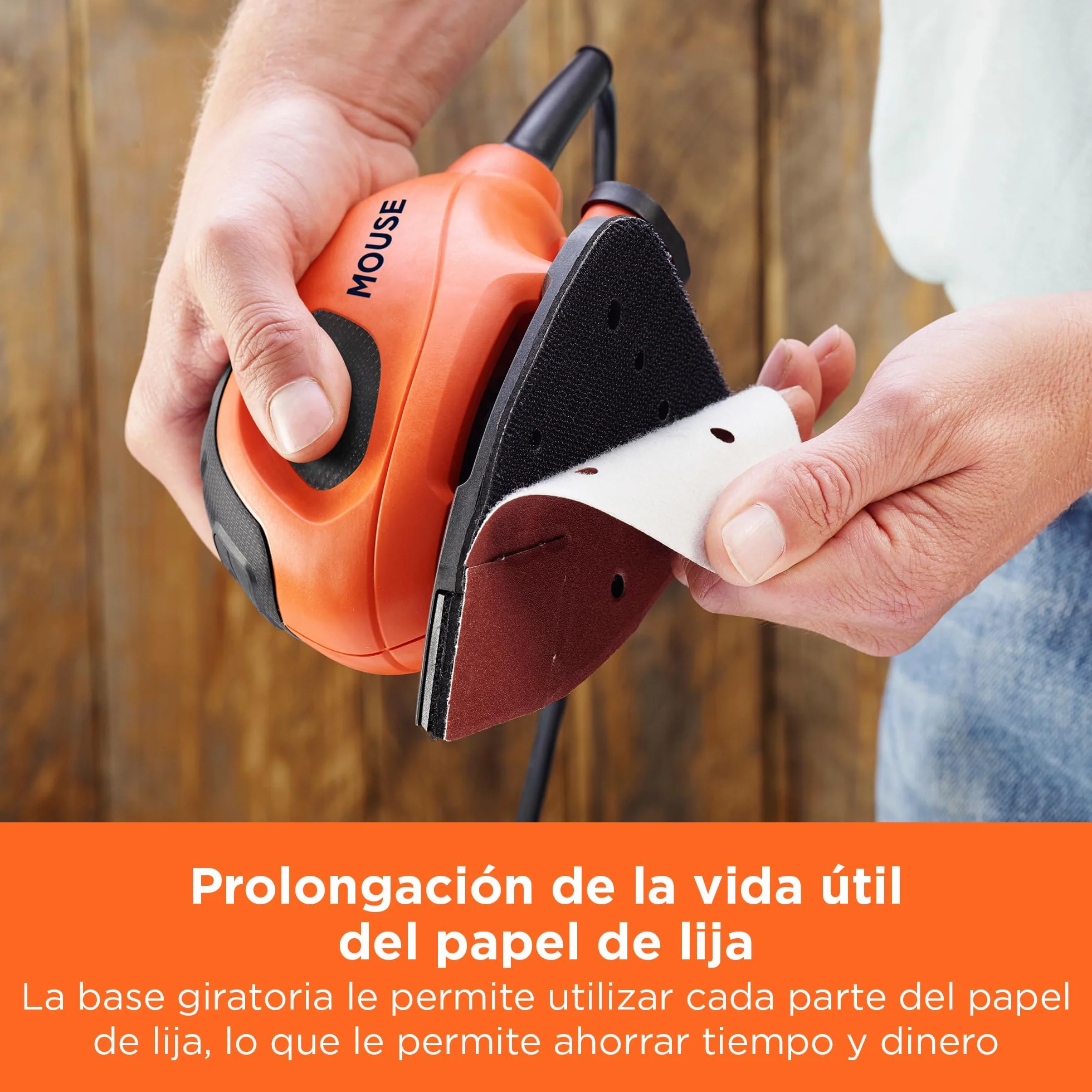 BLACK+DECKER Lijadora de Detalle Mouse 55 W, 11000 RPM, 1.5 mm Órbita, Velcro, 15 Accesorios, BEW230BC-QS