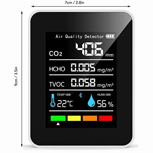 Monitor de Calidad del Aire para Interiores, Detector Portátil de Dióxido de Carbono con Batería de CO2 5 en 1 HCHO TVOC Temp Humi Meter para el Hogar, Tienda de Cultivo, Bodega,