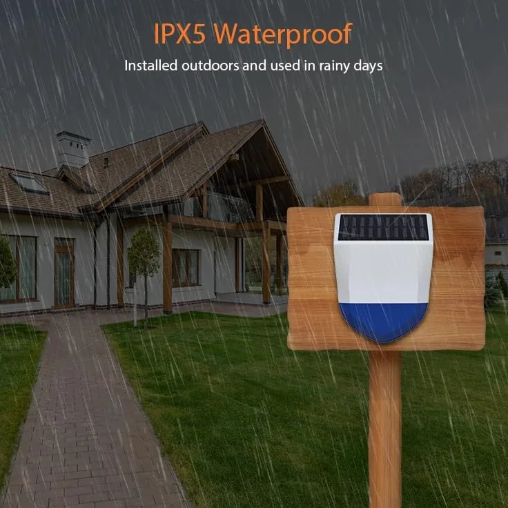 Haozee Alarma solar para exteriores, funciona con energía solar y carga por USB, requiere Tuya Zigbee Hub, compatible con asistente de hogar Zigbee2mqtt, IPX5 resistente al agua