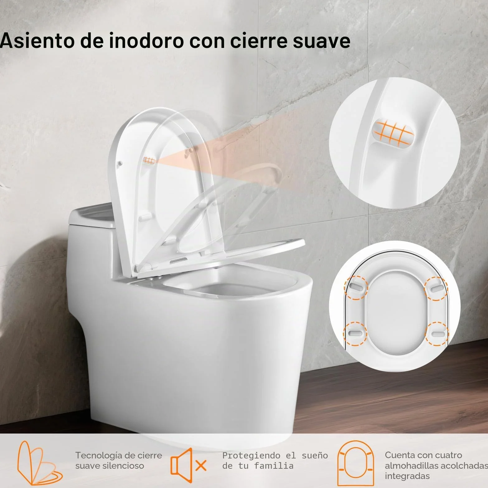 GRIFEMA G951 Tapa WC UF Resin Antibacteriano No amarillea Cierre Suave Liberación Rápida Asiento Inodoro Forma D Blanco