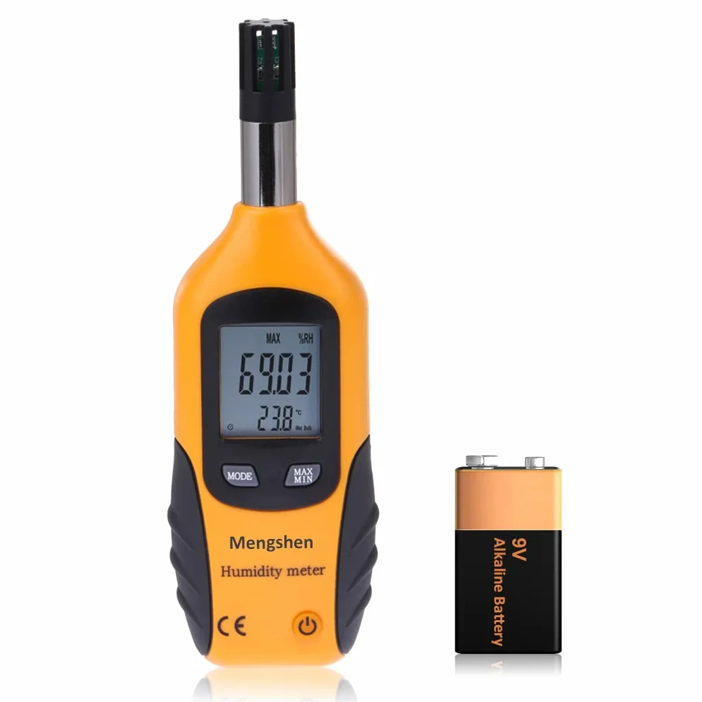 Mengshen Medidor de temperatura y humedad - con punto de rocío y temperatura de la lámpara húmeda - Batería incluida, M86