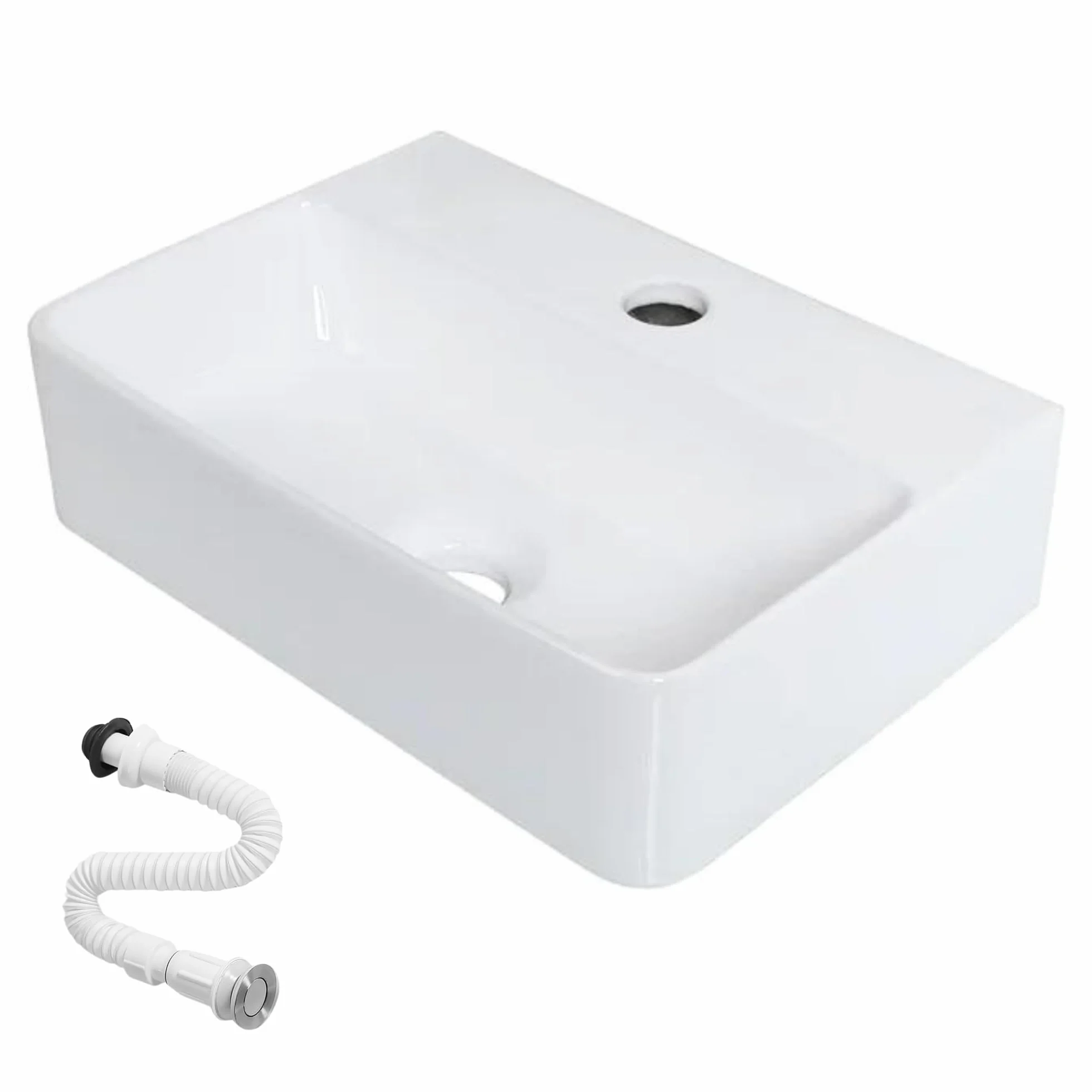 Lavabo de Cerámica, Lavamanos Blanco de Aseo Anti-manchas, Lavabo sobre encimera para Baño, Fácil de Limpiar y con Conexiones Estándar. Ideal para Cocina o Baño. (36,5x25,5x10,5 CM)