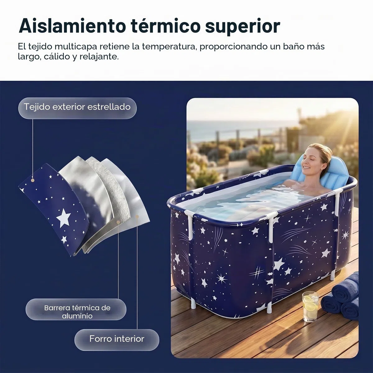 Bañera Plegable para Adultos Portátil 120 x 55 x 50cm Para Baño Caliente, Spa, Cubo De Baño Grueso, Bañera Grande De Múltiples Capas Con Respaldo, Cojín Y Bomba Inflable