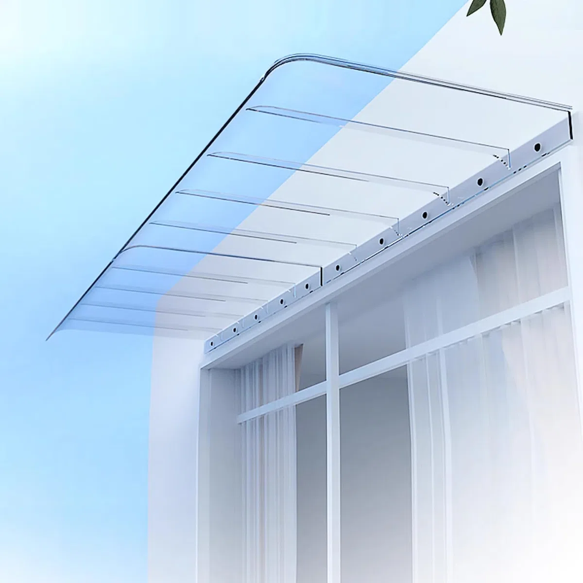 Marquesina Invisible para Puerta de Entrada, Exterior para Puertas y Ventanas, Tejadillo de Protección, Toldo Cubierta de Policarbonato Transparente, Arqueada (40x120cm/16"x47")