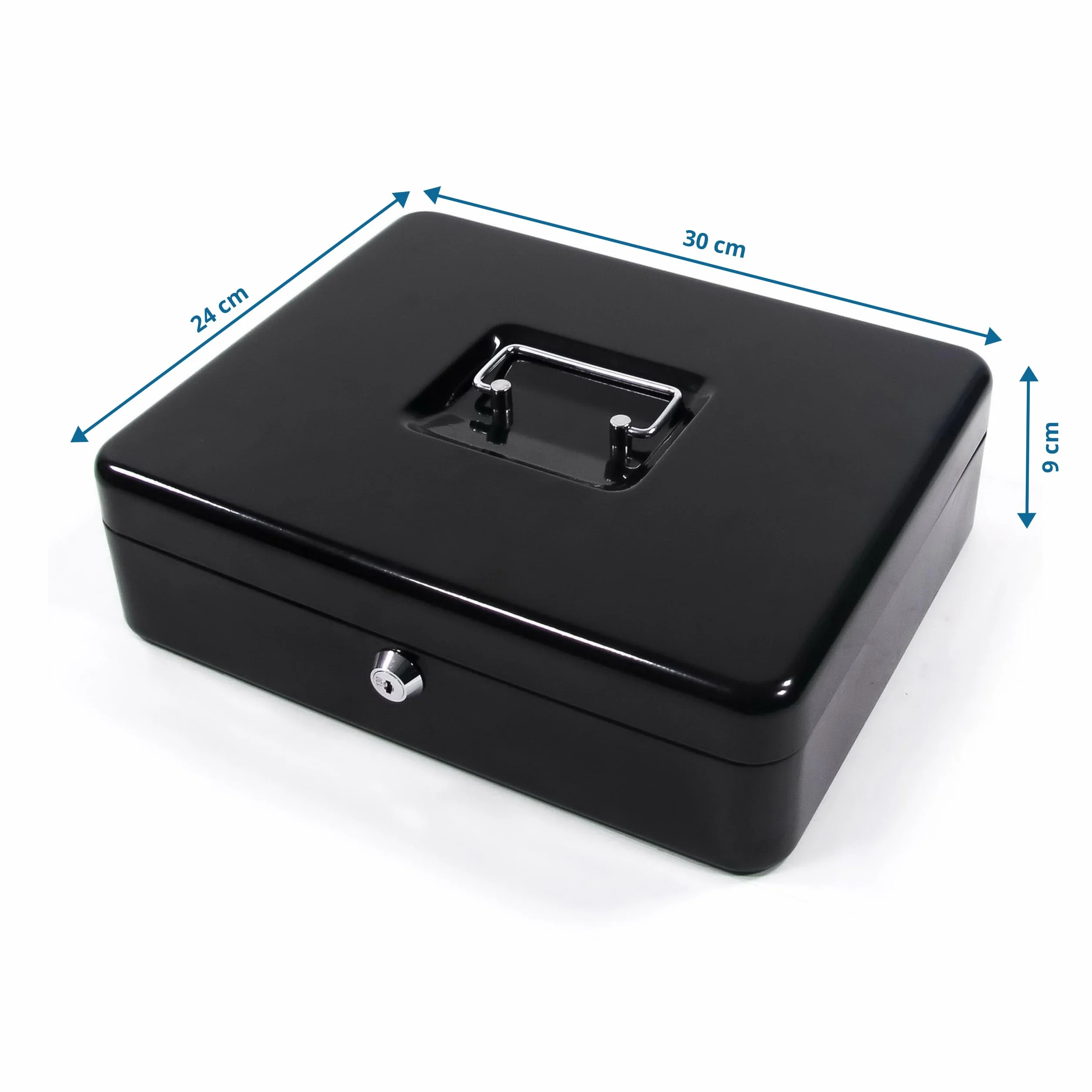 Caja de caudales con Bandeja para Euros Safe Acero Negro, Cerradura de Cilindro con 2 Llaves