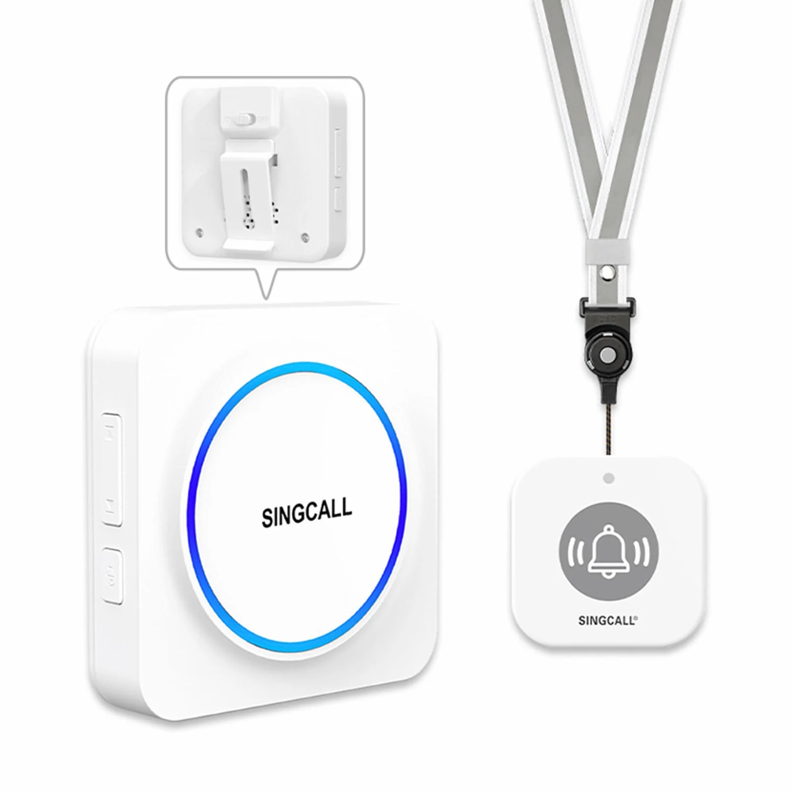 SINGCALL Botón Emergencia Ancianos Portátil con Llamada SOS Avisador Personas Mayores Alarma Movil Inalambrica Alarma Panico para Pacientes, 32 Melodías, Volumen 0-100dB, 1 Receptor Portátil + 1 Botón
