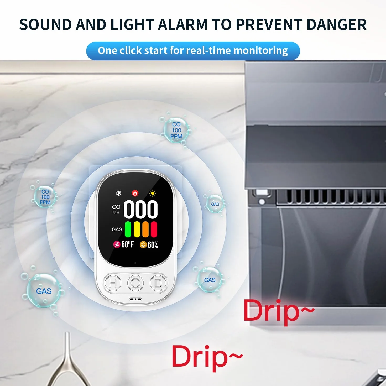 Detector de Gas y Monóxido de Carbono con Enchufe para Hogar, Detector de CO para Casa, Alarma de Gas Combustible para Gas Natural LPG Metano Propano Butano, Blanco, HD08-G
