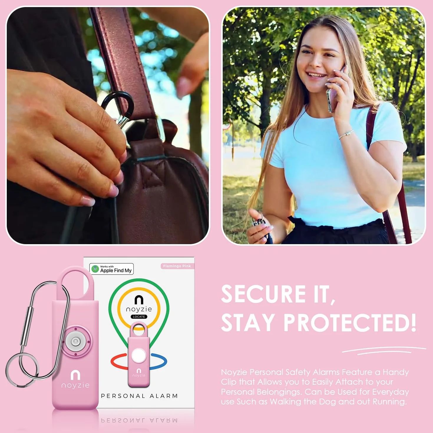 Alarma personal mujer GPS rastreador llavero autodefensa sirena 130 dB Bluetooth recargable Apple Find My